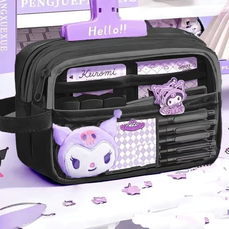 กล่องดินสอกันน้ําใสความจุขนาดใหญ่พร้อม Kuromi, Cinnamoroll, My Melody & capybara IP…