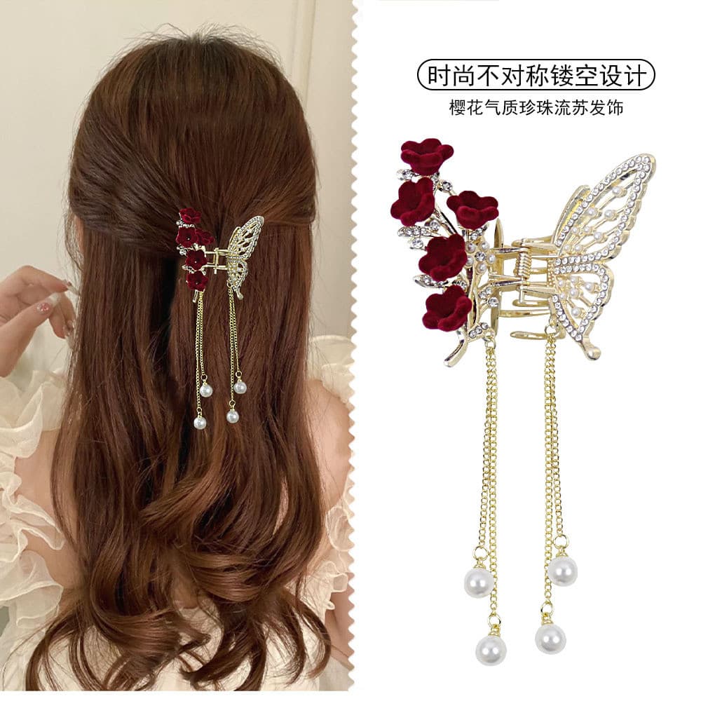 2025 ปีใหม่ผีเสื้อ Cherry Blossom Head Buckle Sweet All-Match กิ๊บติดผม