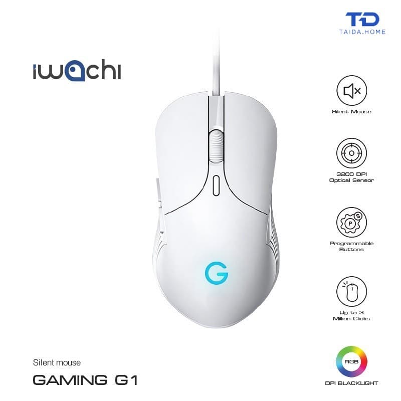 IWACHI เมาส์ G1 สําหรับเกมมิ่ง มีสายปุ่มกดไร้เสียง รุ่น DPI 800/1600/2400/3200 (ปรับได้)
