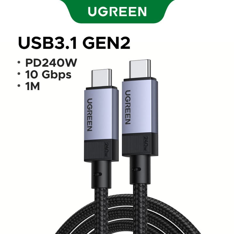 UGREEN USB3.1 Gen2 10Gbps 1M Bulit ในชิป E-Marker USB-C ถึง USB-C 240W สายชาร์จข้อมูลเปลือกอลูมิเนียม Braided…