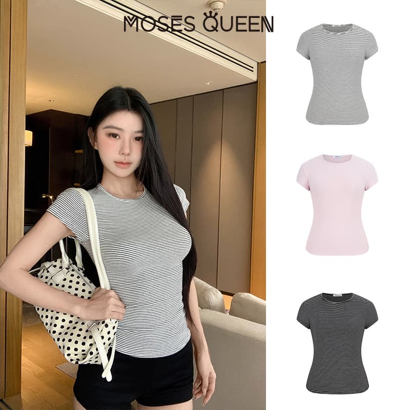 < MOSESQUEEN > เสื้อผ้าสกรีนลายเส้นหน้าแขนยาวแบบพิเศษ สําหรับผู้หญิง ทรงกระชับ ใส่สบาย ดูทันสมัย…
