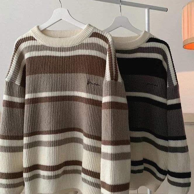 MNO.9 knitwear 832 เสื้อไหมพรมผู้ชาย Sweater ลายทาง เสื้อกันหนาว men clothing สไตล์เกาหลี ผ้าหน้า