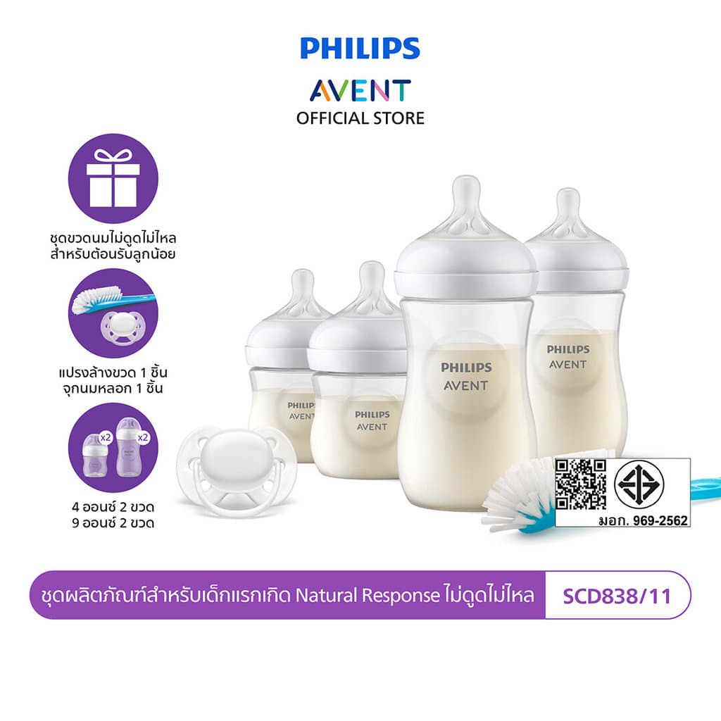 Philips Avent ฟิลิปส์ เอเวนท์ ชุดผลิตภัณฑ์สําหรับเด็กแรกเกิด Natural Response ไม่ดูดไม่ไหล รุ่น SCD838/11