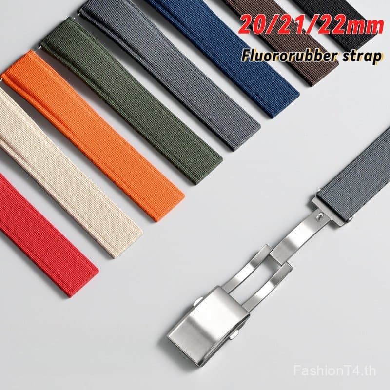 20/21/22 มม. สายยาง Fluoro พรีเมี่ยม - สีเขียวการบินแบบปลดเร็ว, น้ํามัน & สายทนความร้อนสําหรับนาฬิกาสไตล์…