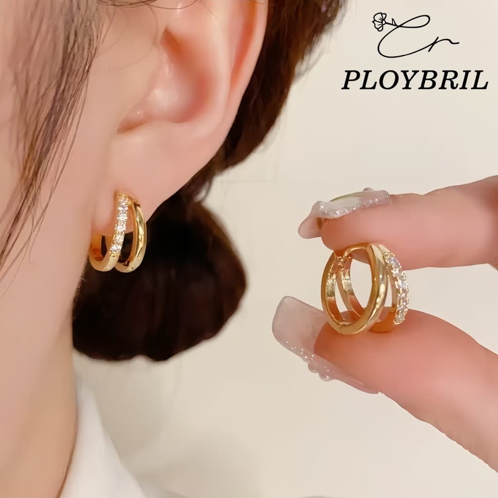 PLOYBRIL Bling Zircon รอบวงกลม Dangle ต่างหูหัวเข็มขัดหู Studs อุปกรณ์เสริม E028