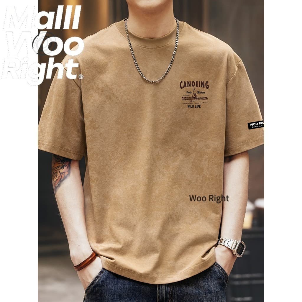 Woo Right 280g เฮฟวี่เวทย้อนยุคเมฆย้อมพิมพ์เสื้อยืดแขนสั้นผู้ชายฤดูร้อนหลวมอินเทรนด์แบรนด์เสื้อยืดครึ่งแขนอเมร…
