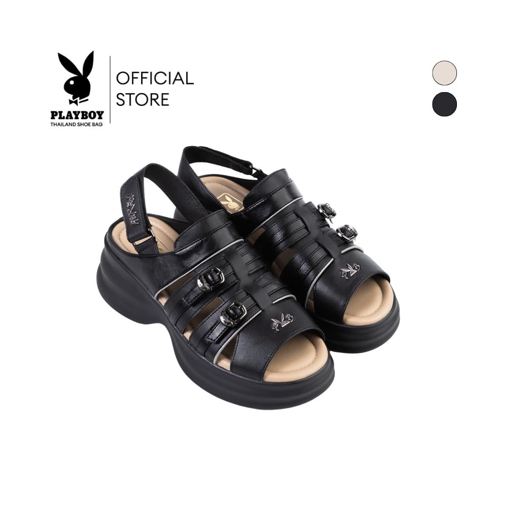 Playboy รุ่น Tia Slingback Sandals รองเท้าแตะรัดส้น รหัส ST-H261C1247 ดีไซน์หน้าคาดเข็มขัดแต่งโลโก้ มี2สี