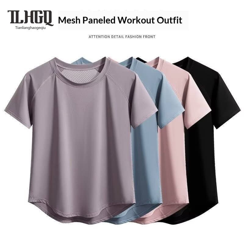 เสื้อยืดฟิตเนสแผงตาข่ายสําหรับผู้หญิง แห้งเร็ว ระบายอากาศได้ดี