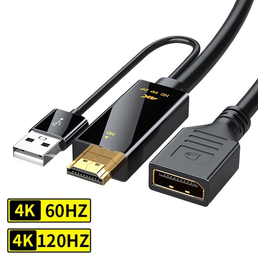 HDMI to DP Converter Cable 4K 60Hz เสียบใช้ได้ทันที | แก้ปัญหาต่อ PS5, โน๊ตบุ๊ค ไม่ได้ รับประกันคุณภาพ ส่