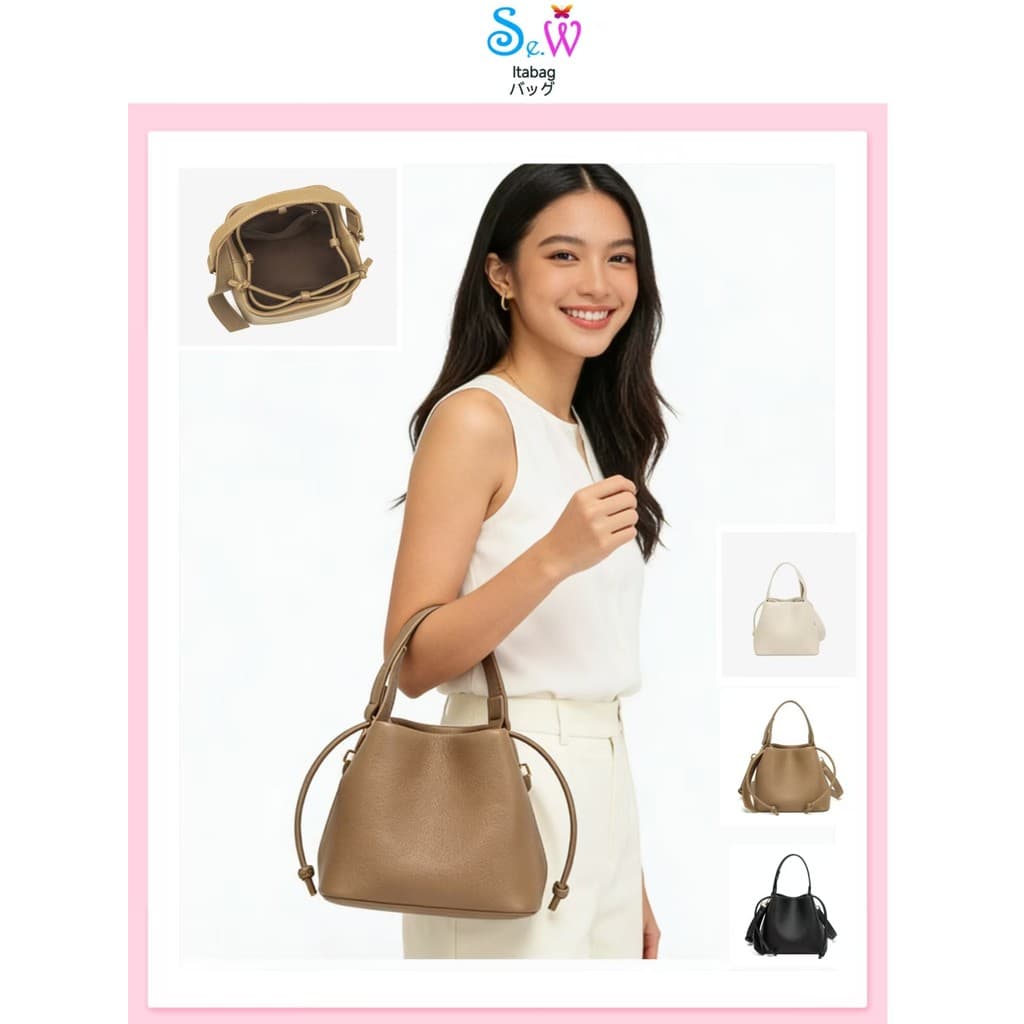 Se.W Women Bag Shoulder Bag PU กระเป๋าถุงน้ําดื่มทรงกระติก สไตล์ดรอว์สตริง ใช้งานได้หลากหลาย สําหรับผู้หญิง