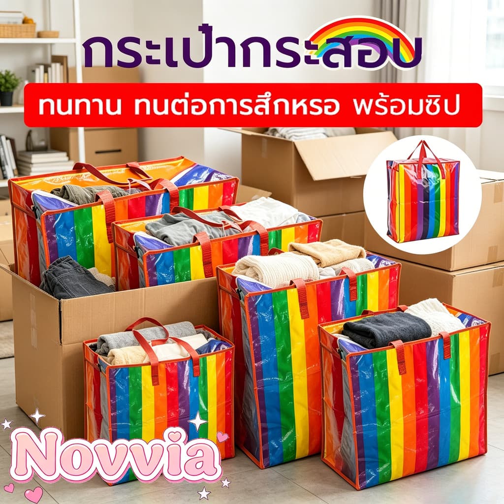 Novvia ถุงสายรุ้ง ถุงกระสอบ กันน้ํากันฉีกขาด ย้ายบ้าน ส่งด่วน มี4ขนาด ใหญ่กว่าทั่วไป