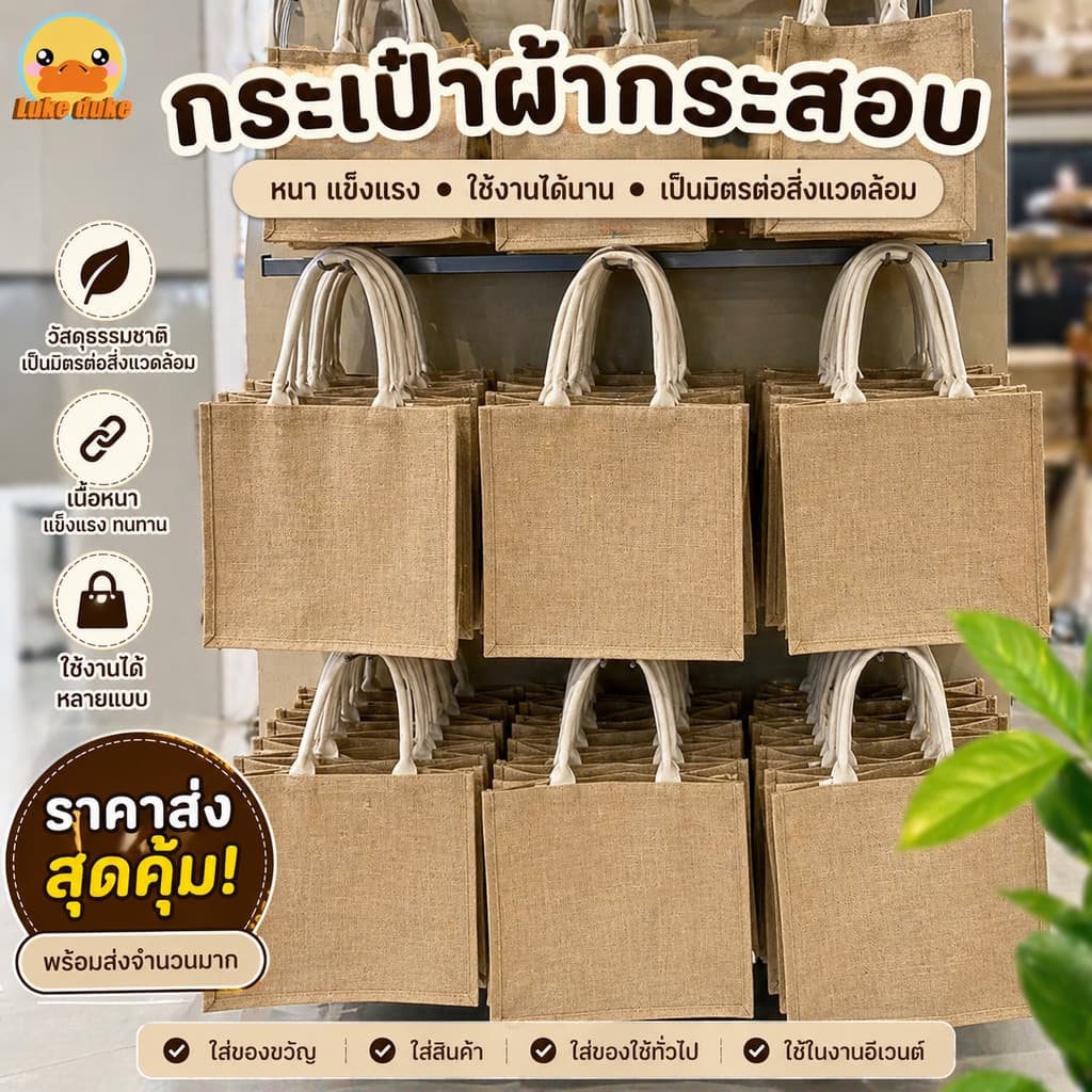 ที่ไทย กระเป๋าสาน Jute สไตล์ กันน้ํา DIY bag กสะพายข้าง