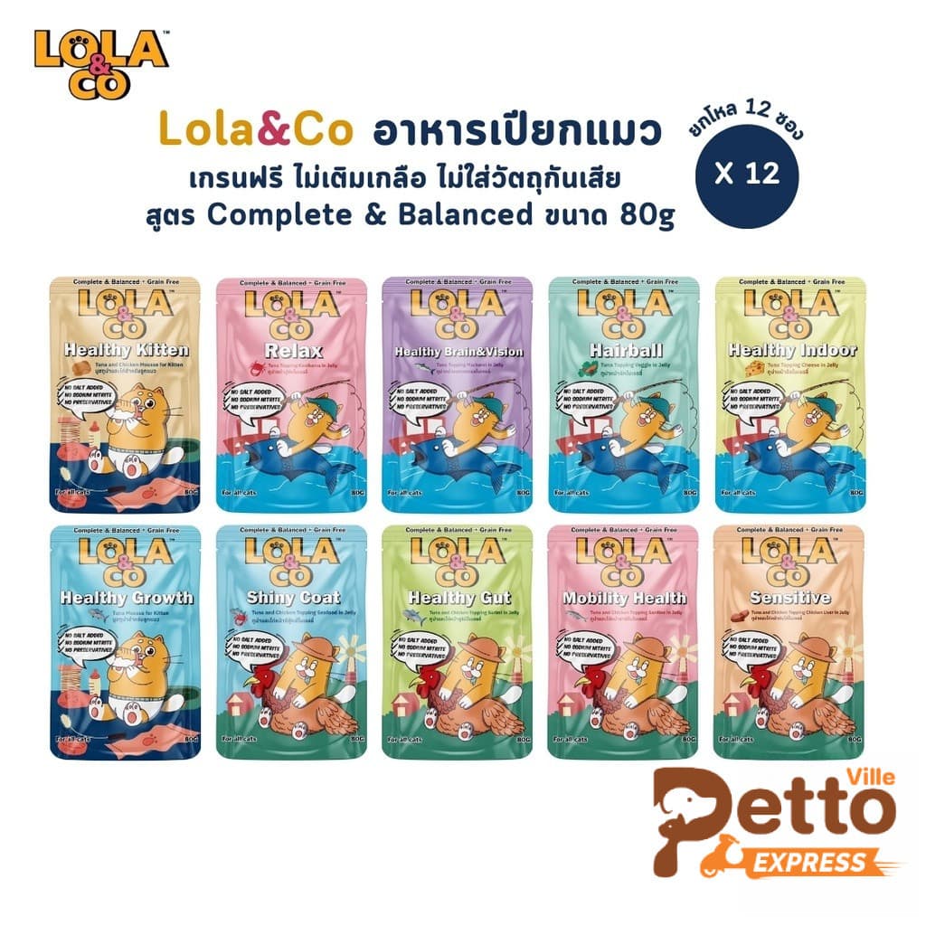 Lola&Co อาหารเปียกแมว สูตร Complete & Balanced เกรนฟรี ไม่เติมเกลือ ขนาด 80 กรัม