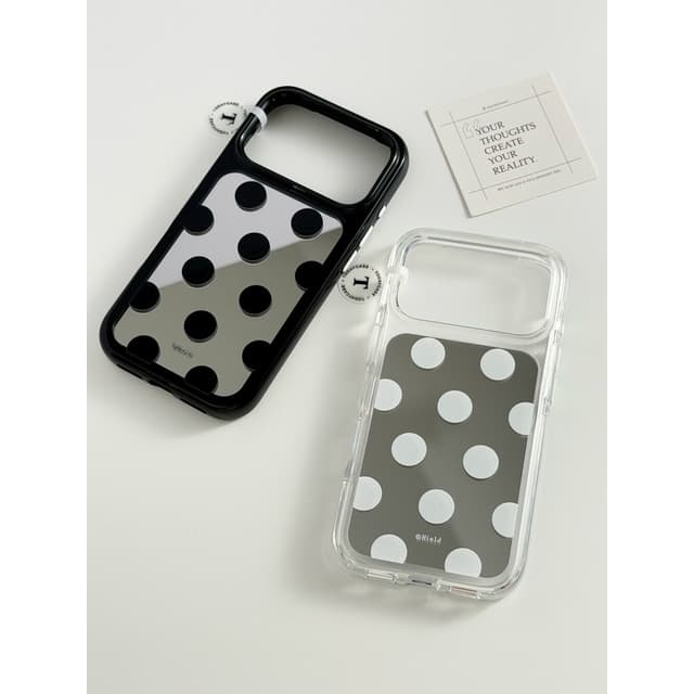 น่ารักกระจก Polka Dot สไตล์เกาหลียกกล้องกันกระแทกสีดําสีขาวเคสโทรศัพท์สําหรับ iPhone 17 Pro Max 16 Pro 15 18…