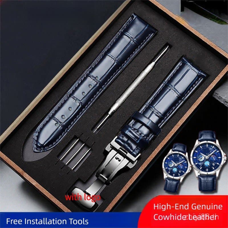 สําหรับ Seiko Submariner 5 Tuna Turtle Universal Blue สายหนังแท้ 18-24 มม.Cowhide Butterfly Clasp…
