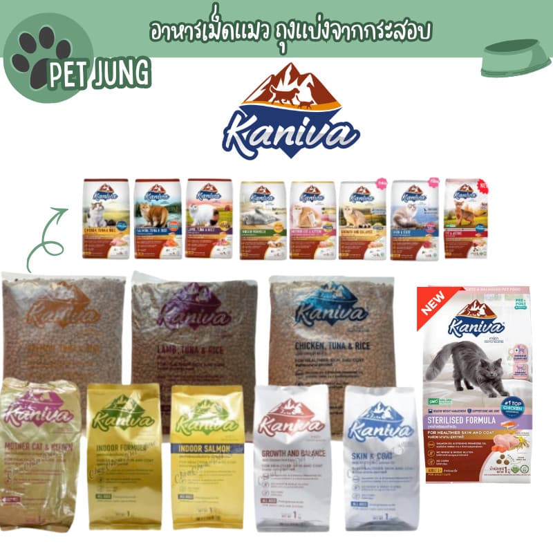 Kaniva คานิว่า อาหารเม็ดแมว สําหรับแมวทุกช่วงวัย โซเดียมต่ํา ไม่เค็ม ขนาด 1 กิโล ถุงแบ่งจากโรงงาน