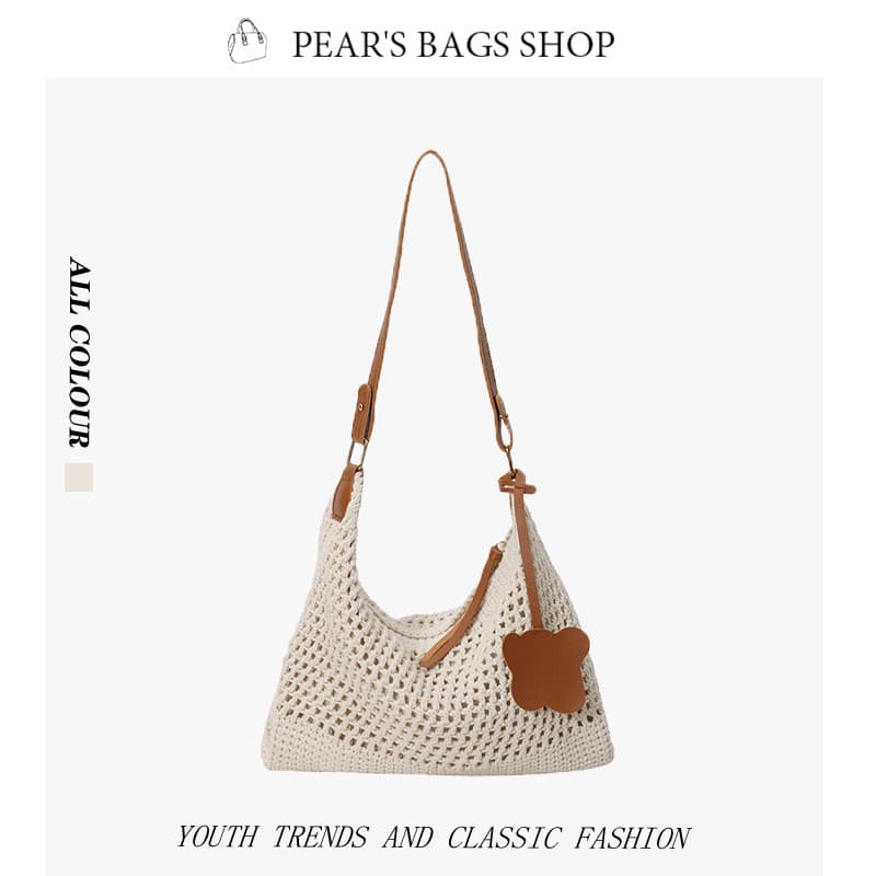 Pearsbags กระเป๋าถักทรงโฮโบ สะพายข้าง ความจุใหญ่ น้ําหนักเบา สะพายไปเที่ยวพักผ่อนได้