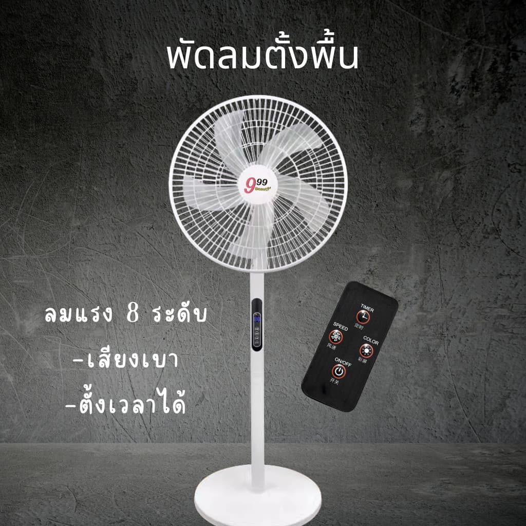 พัดลม 16 นิ้ว พัดลมไฟฟ้าเสียงเงียบ พร้อมรีโมท 5 ใบพัดดยืนพัดลมพร้อมฟังก์ชั่นจับเวลา พัดลมแบรนด์ตัว C0130