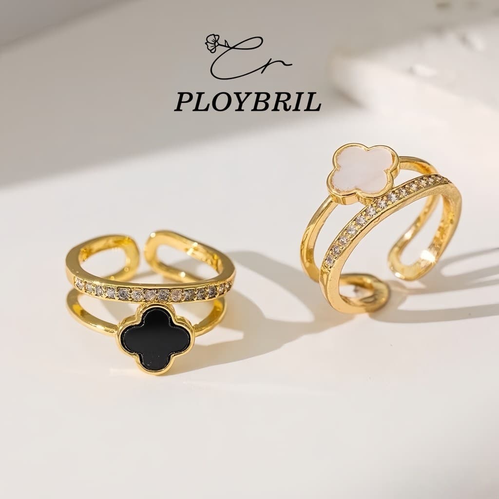 PLOYBRIL🍀ร้านไทย 🍀ปรับขนาดได้ แหวน ดอกไม้ คริสตัล สีทอง สีขาว สําหรับผู้หญิง สไตล์สาวเกาหลี เครื่องประดับ…