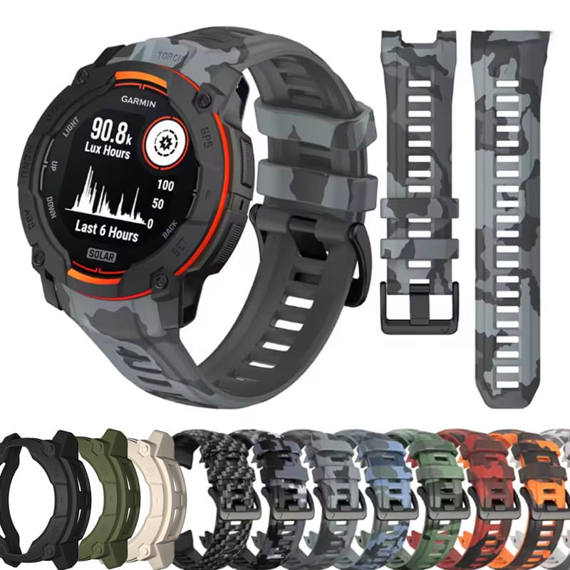 Camouflage พิมพ์สายรัดซิลิโคนสําหรับ Garmin Instinct 3 45 มม.50 มม.เป็นมิตรกับสิ่งแวดล้อมCamouflage Band…