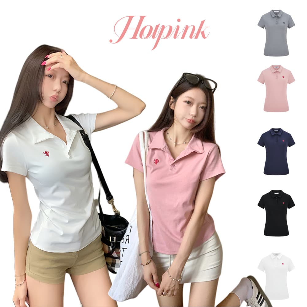Hotpink สีดําเสื้อยืดโปโลคอปกแขนสั้น ดีไซน์เรียบหรู สไตล์เรียบหรู สําหรับผู้หญิง ดีไซน์พื้นฐานและอเนกประสงค์…