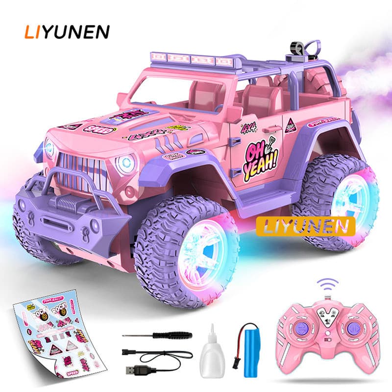 สีชมพู RC รถออฟโรดรถกระบะไฟฟ้าปีนเขา Drop-proof Unicorn Stunt รีโมทคอนโทรลของเล่นเด็กของขวัญเครื่องประดับคริสต…