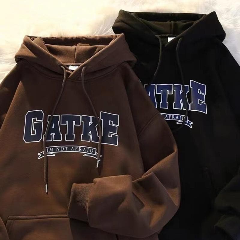 Oversize Hoodie เสื้อฮู้ดลายตัวอักษรโอเวอร์ไซซ์ ผ้านุ่มทรงหลวมคัปเปิลได้ 4 สี เทา/ดํา/น้ําตาล/แดงไวน์ Size…
