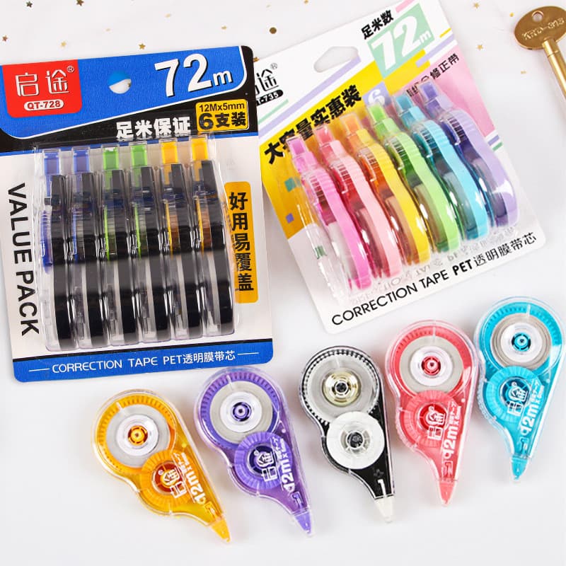6 ชิ้น 72 เมตร เทปลบ ชุดเทปลบคําผิดแบบพกพา, เทปสีขาวออกสําหรับโรงเรียน, สํานักงาน, เครื่องเขียน & ข้าราชการ