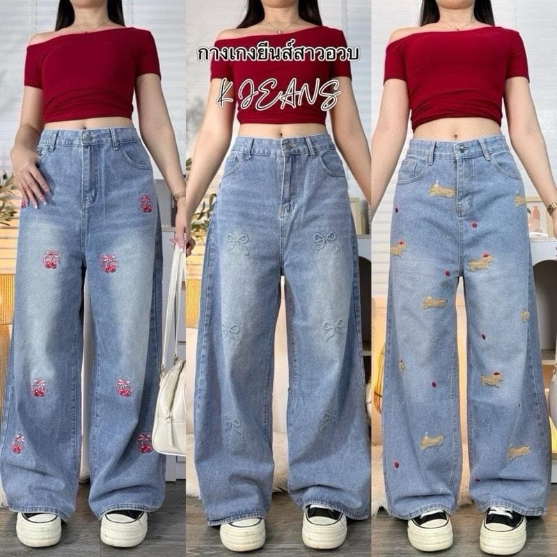 K JEANS กางเกงยีนส์สาวอวบกระบอกลิซ่า รุ่น งานเย็บปักถักร้อยไอเดียสร้างสรรค์ งานศิลปะตกแต่งบนเนื้อผ้ายีนส์…