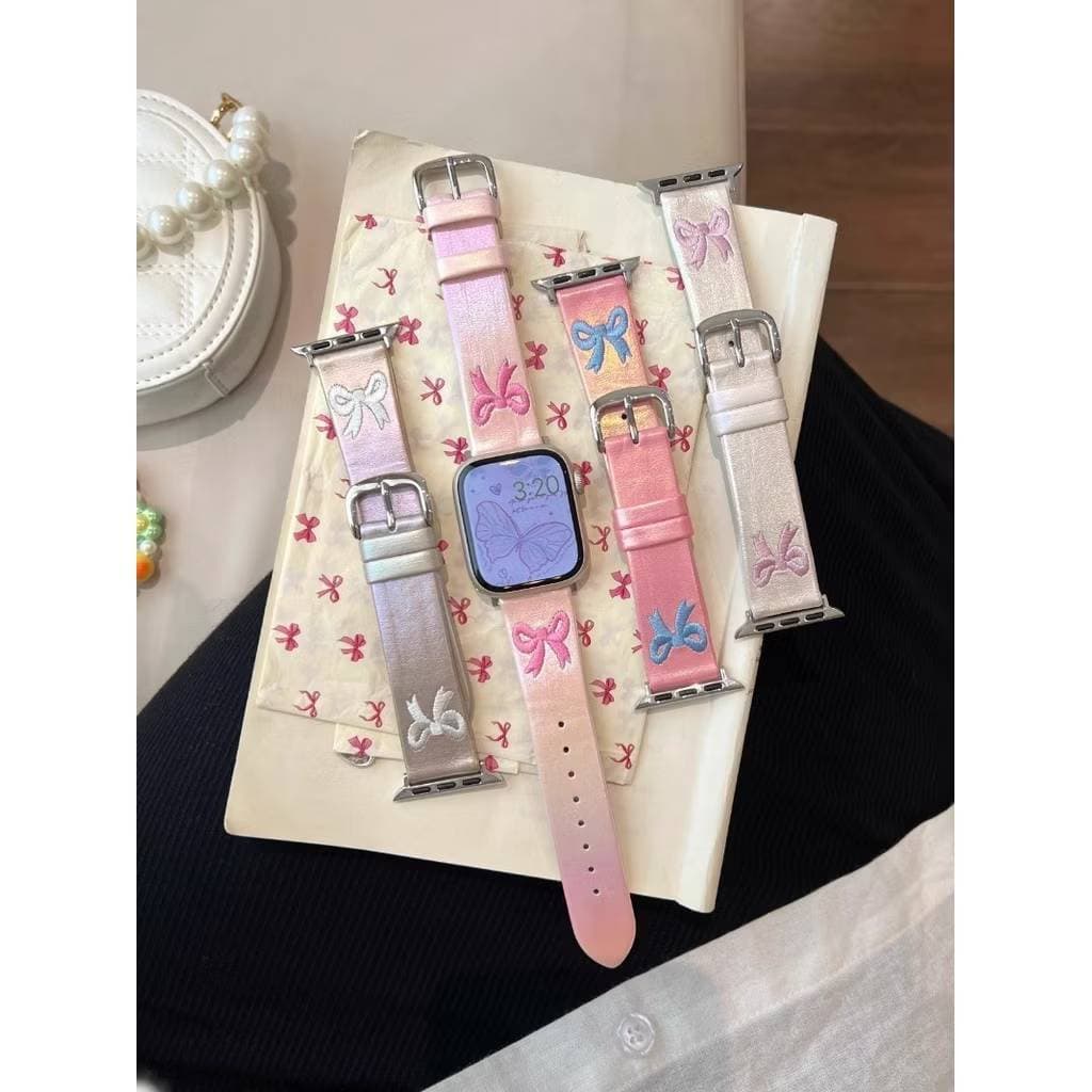 ZMZ สายนาฬิกา สายหนังกลิตเตอร์ลายโบว์ Glitter สําหรับ Smartwatch ขนาด 38/40/41/(S10)42mm 42/44/45/46/49mm รูปที่ 1