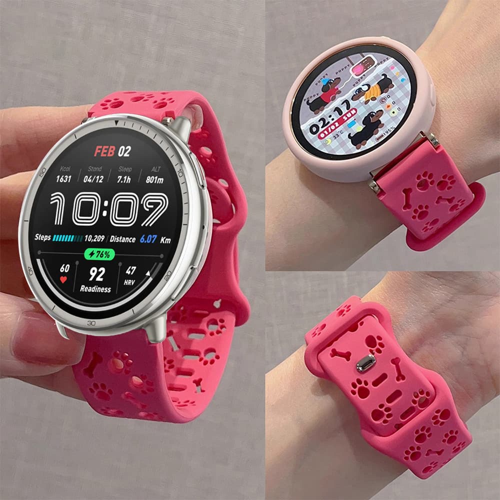 การ์ตูนน่ารักสุนัข paw Bone hollow สายซิลิโคนสําหรับ Amazfit 2 Square/Active 2/GTS 4Mini/GTS 4 3 2e 2Mini/Bip…