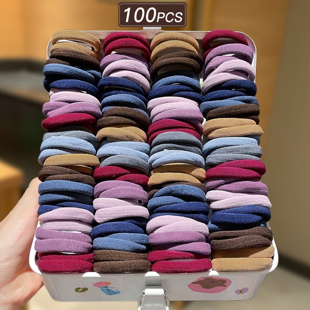 ผ้าผูกผมหลากสี 100 ชิ้นสําหรับผู้หญิง ยืดหยุ่นดี กันลื่น