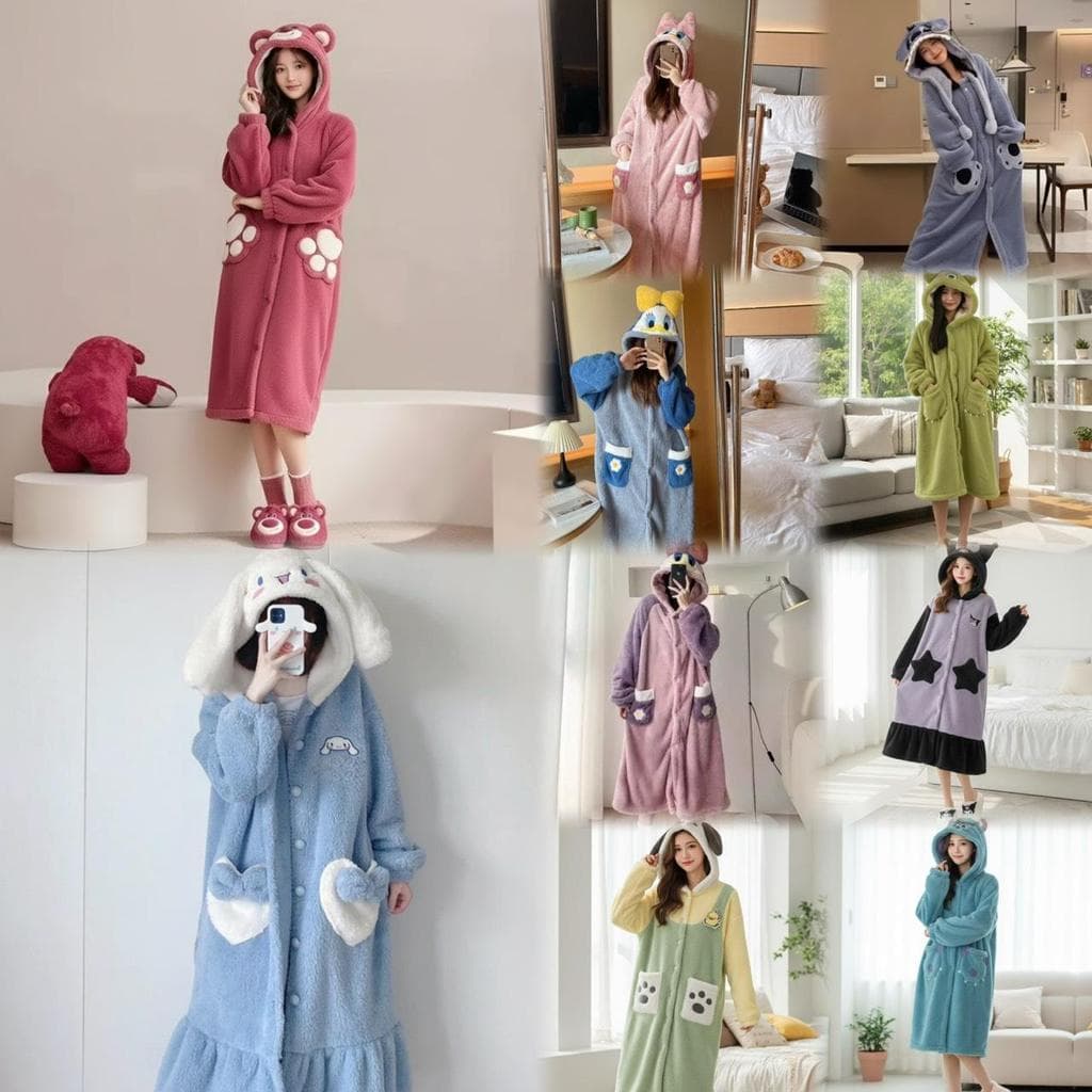 mayura_stores No.Su456 ชุดเดรสขนนุ่มกระโปรง ลายการ์ตูนน่ารัก มีหมวก มีกระเป๋า ชุดนอน ชุดใส่เที่ยว…