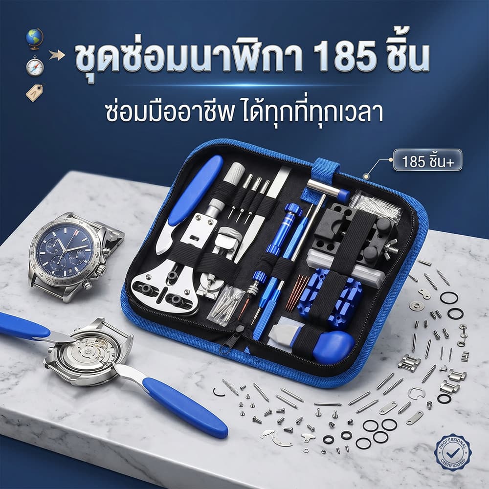ชุดซ่อมนาฬิกา 185 ชิ้น มืออาชีพ ครบชุด สําหรับเปลี่ยนแบตเตอรี่ ถอดลิงก์ และถอดสปริงบาร์