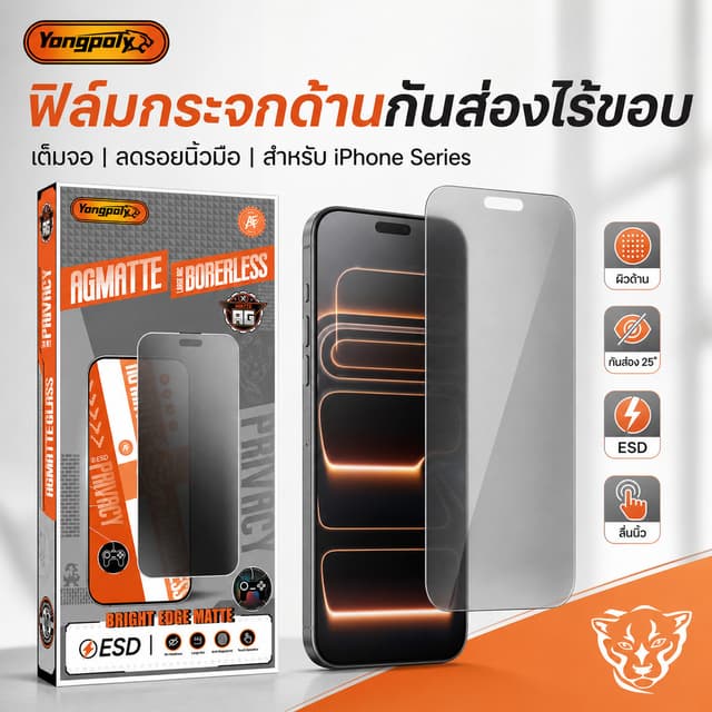 ฟิล์มกระจกเต็มจอไร้ขอบด้าน+กันมองESD กันไฟฟ้าสถิตย์ สําหรับ IPHONE 16PROMAX 17AIR 16PLUS 17PROAMX11 XR 12PRO…
