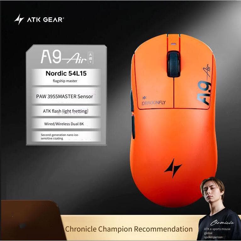 ATKGEAR Dragonfly A9Air Ultimate+ Ergonomics เมาส์สําหรับเล่นเกมแบบมีสาย/2.4G
