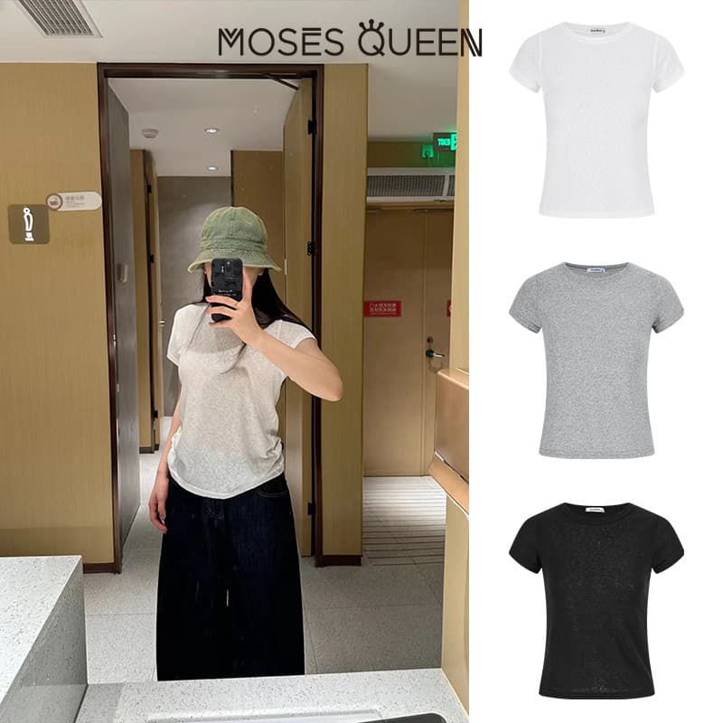 MOSESQUEEN มอสส์ ราชินี เสื้อยืดคอกลมแขนสั้นสีพื้นทรงปล่อยเหมาะกับทุกฤดูกาลและอเนกประสงค์สําหรับโอกาสต่างๆ…