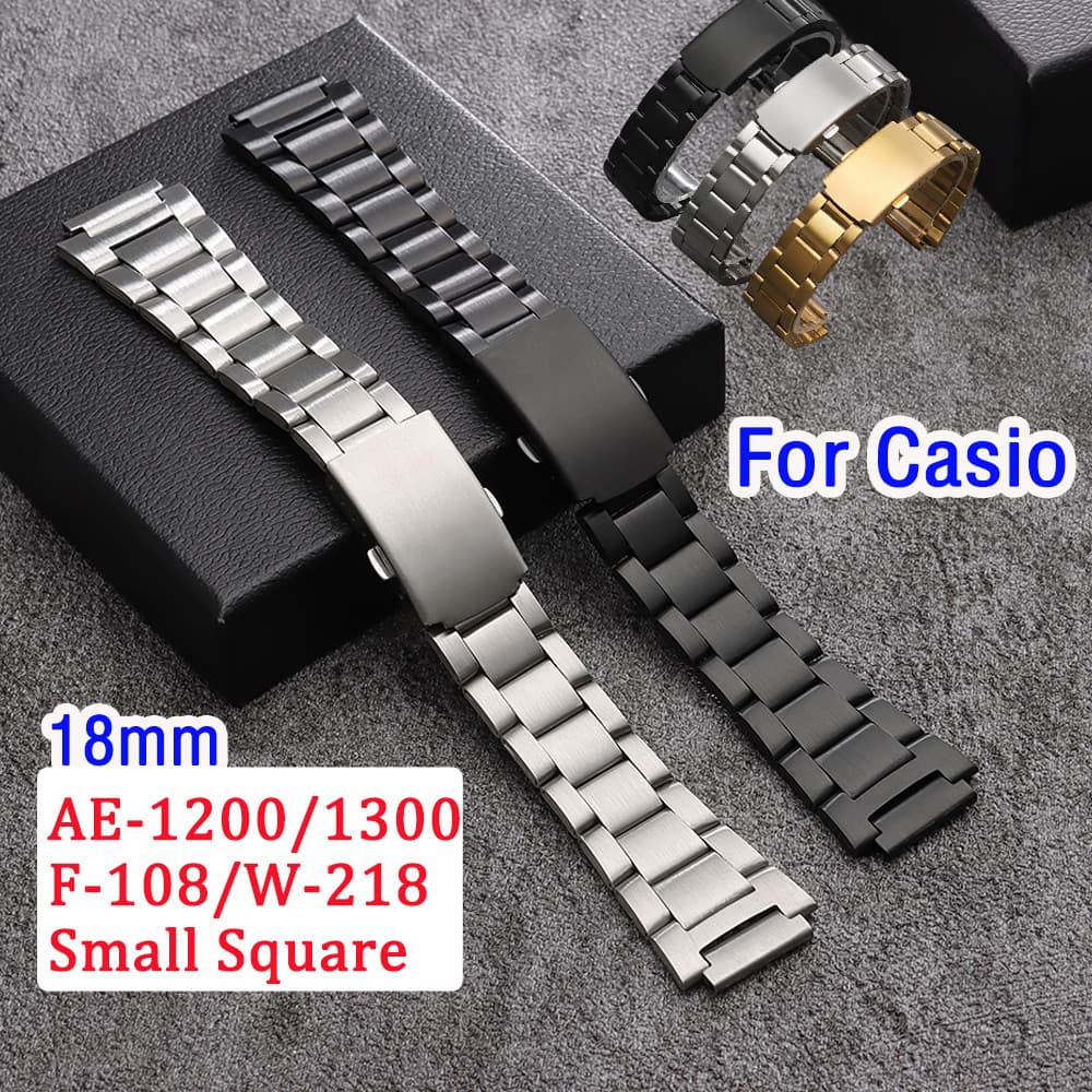 18 มม.สแตนเลสสตีลคลาสสิกสําหรับ Casio AE-1200/1300 สายนาฬิกาสําหรับ F-108/W-218…