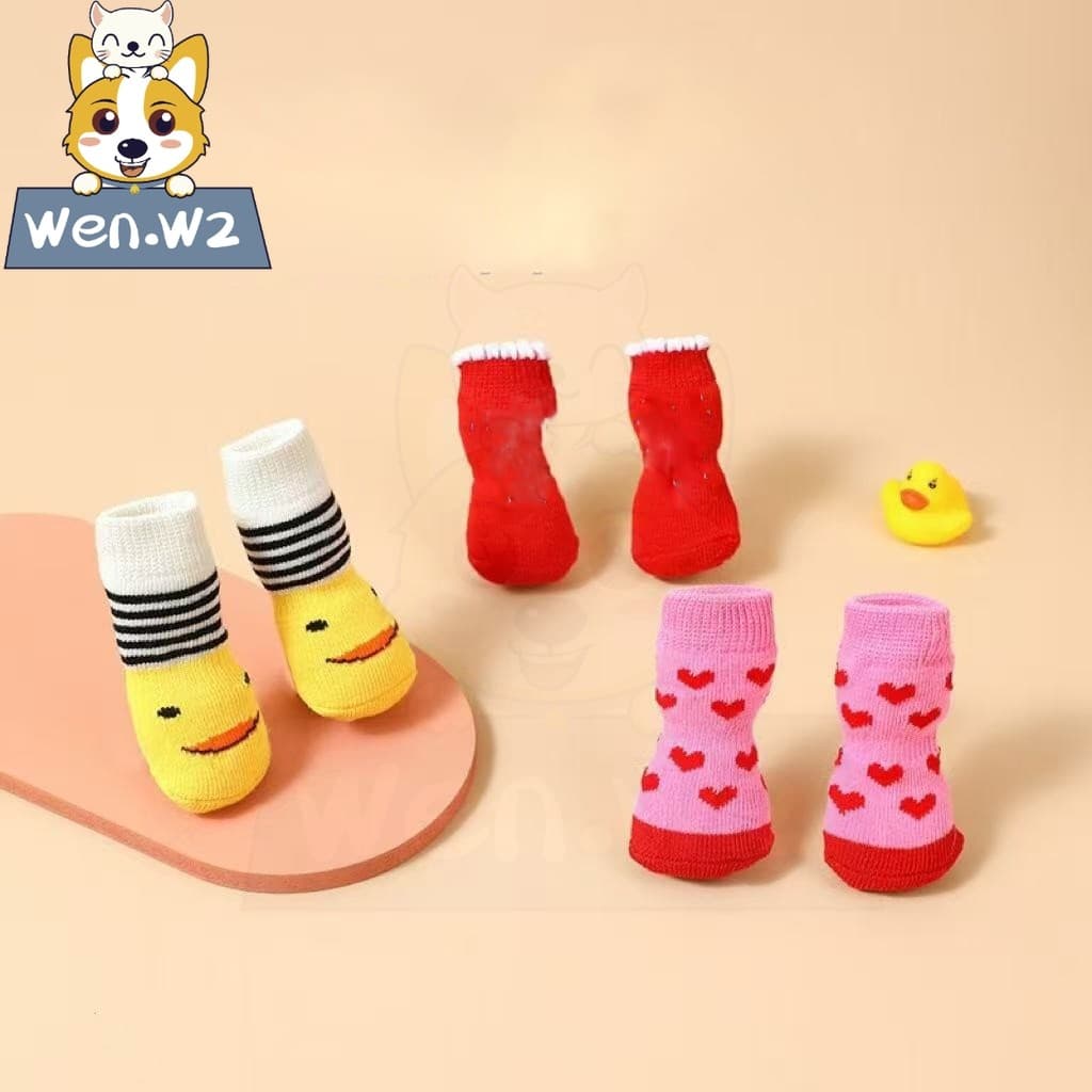 wen.W2 ชุดถุงเท้าสุนัขกันลื่น สําหรับลูกหมา ถุงเท้าคล้องเท้าสุนัข ของใช้สัตว์เลี้ยง