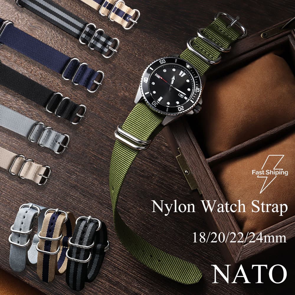 สายนาฬิกาไนลอน NATO พรีเมี่ยม 18/20/22/24 มม.สไตล์ทหารทนทาน Sweatproof กันน้ํากีฬาเปลี่ยน Diver สายนาฬิกา