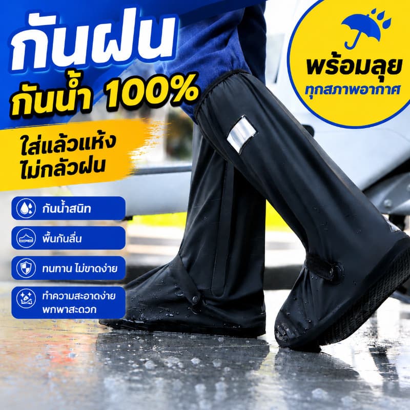 COD ถุงคลุมรองเท้ากันน้ํา PVC แบบหนาพิเศษ กันลื่น ใช้งานง่าย เลือกไซส์ได้ พร้อมส่ง