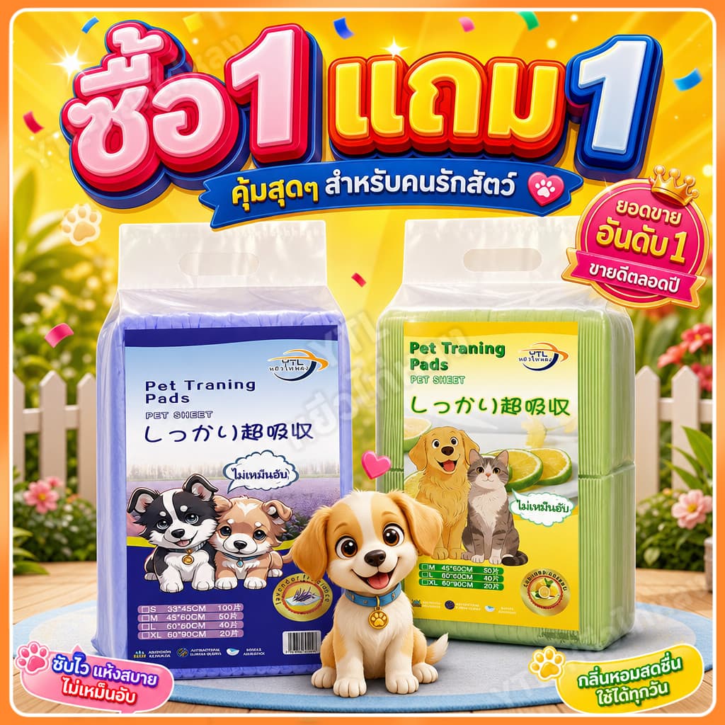 YTL ซื้อ 1 แถม 1 แผ่นรองฉี่สุนัข แผ่นรองฉี่ (กลิ่นเลมอน + กลิ่นลาเวนเดอร์) ช่วยฝึกขับถ่าย ซึมซับได้ดี…