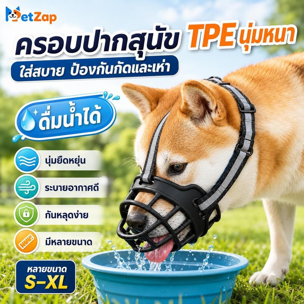 COD ตะกร้อครอบปากหมา ตะกร้อครอบปากสุนัข ที่ครอบปากหมา ที่ครอบปากสุนัข สายรัดสะท้อนแสง กันกินผิดCW-079