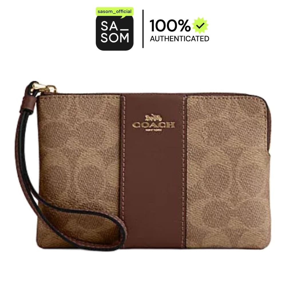 Coach Corner Zip Wristlet In Signature Canvas With Stripe | ของแท้ ตรวจสอบโดย SASOM รูปที่ 1