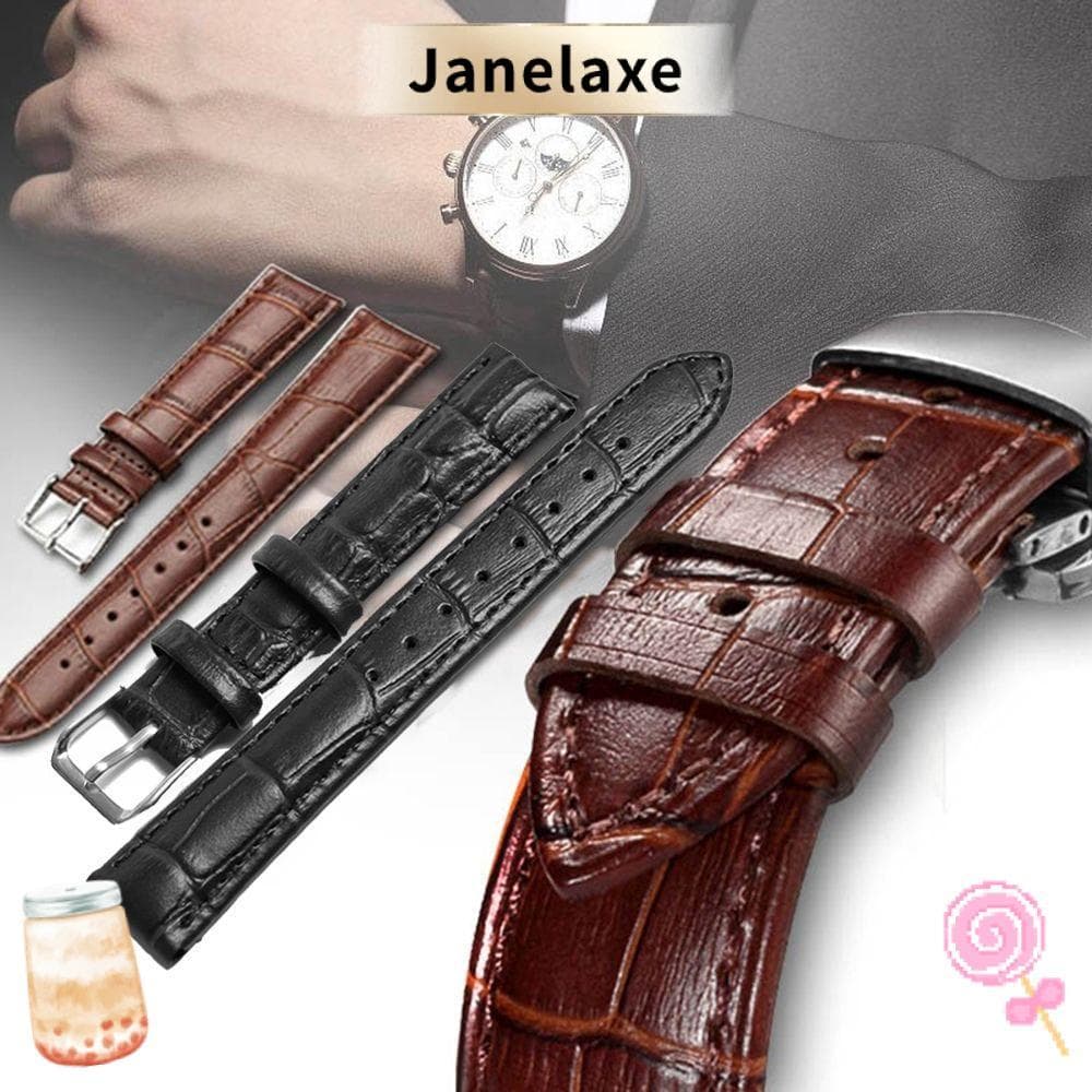 JANELAXE 16 มม. 20 มม. 22 มม. สายนาฬิกาแฟชั่นหนังแท้ Vintage Sweatband