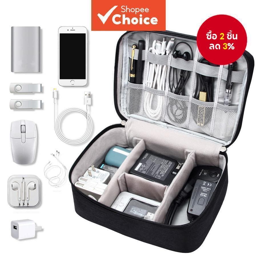 กันน้ํา Data Cables Storage Bag Unisex Digitals Electronics Case แบบพกพา USB Data Line Charger Plug Zip Pouch…