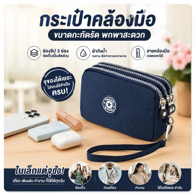 กระเป๋าสตางค์ผ้าแคนวาสสําหรับผู้หญิงสไตล์คลาสสิก ความจุขนาดใหญ่ ซิป 3 ชั้น ลายเรโทร ผ้าอ็อกซ์ฟอร์ด กันน้ํา…