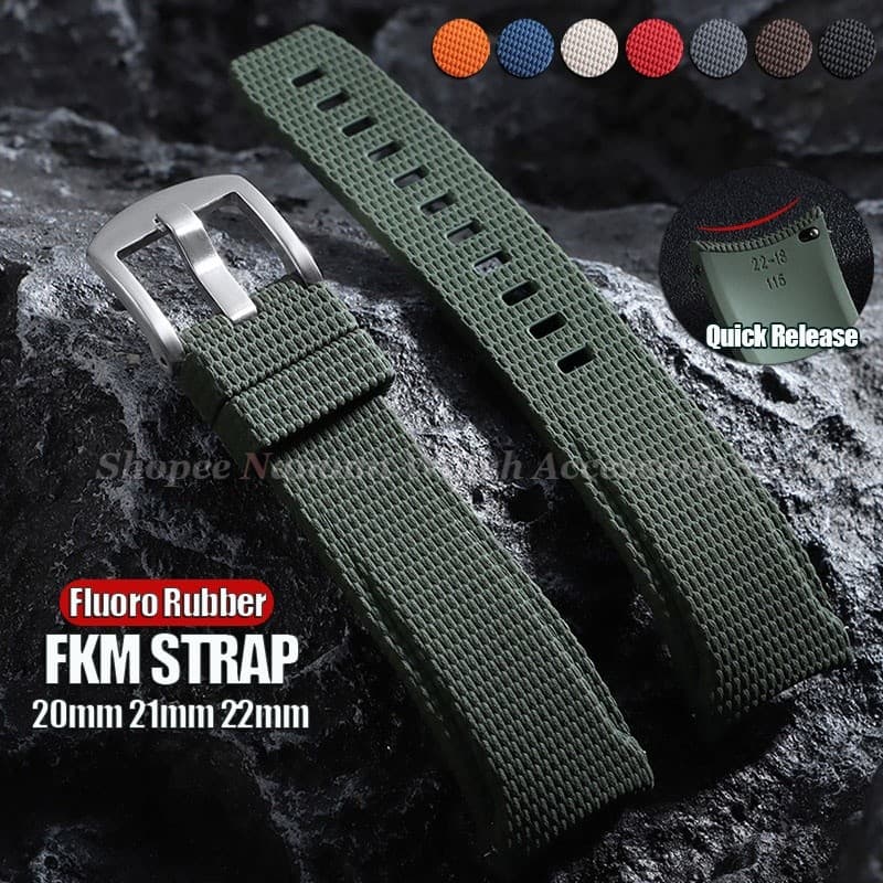 ปลายโค้ง Fluoro ยาง FKM สายนาฬิกา 20 มม.21 มม.22 มม. สายนาฬิกาแบบปลดเร็วนุ่มกันน้ํากีฬาผู้ชายผู้หญิงสร้อยข้อมื…