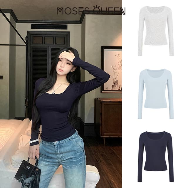 MOSESQUEEN เสื้อผ้ากันแดดสตรี แขนยาว ชั้นในสบายฤดูร้อน กันแดด น้ําหนักเบา ระบายอากาศได้ดี แฟชั่นตัวบน #63079