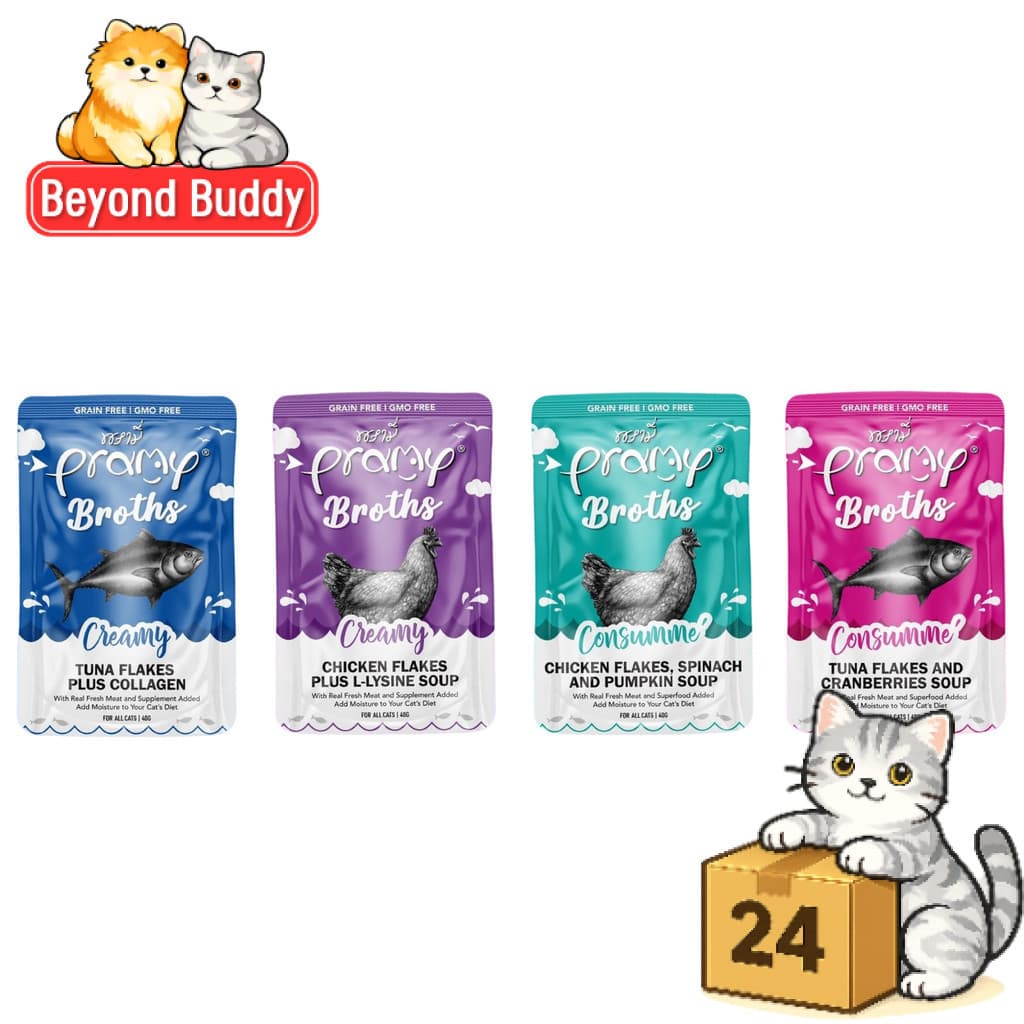 ( ครึ่งลัง 24 ซอง ) Pramy Broths พรามี่ ซุปแมว ซุปใส ซุปครีม หอมน่าทาน เสิร์ฟสะดวกทุกมื้อ ขนาด 40 g รูปที่ 1